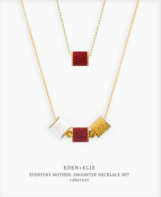 EDEN + ELIE Mother-Daughter twinning necklaces set - cabernet red