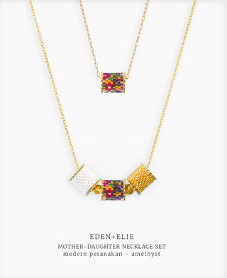 EDEN + ELIE Mother-Daughter twinning necklaces set - peranakan amethyst