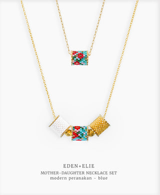 EDEN + ELIE Mother-Daughter twinning necklaces set - peranakan blue