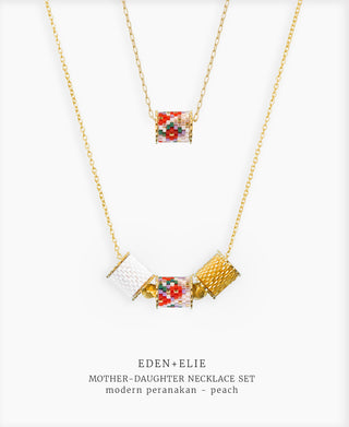 EDEN + ELIE Mother-Daughter twinning necklaces set - peranakan peach