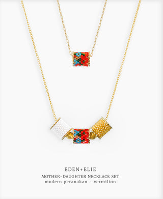 EDEN + ELIE Mother-Daughter twinning necklaces set - peranakan vermilion