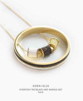 EDEN + ELIE Everyday Adjustable Length Necklace + Bangle Set - bark brown
