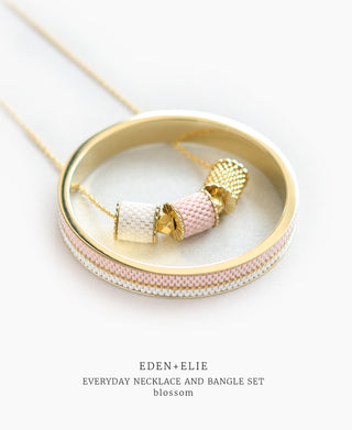 EDEN + ELIE Everyday Adjustable Length Necklace + Bangle Set - blossom pink