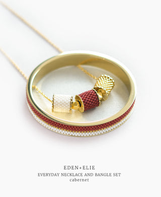 EDEN + ELIE Everyday Adjustable Length Necklace + Bangle Set - cabernet red