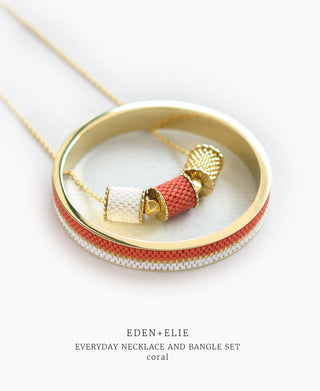 EDEN + ELIE Everyday Adjustable Length Necklace + Bangle Set - coral red