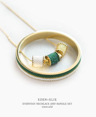 EDEN + ELIE Everyday Adjustable Length Necklace + Bangle Set - emerald green