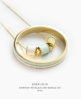 EDEN + ELIE Everyday Adjustable Length Necklace + Bangle Set - mint green