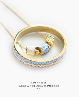 EDEN + ELIE Everyday Adjustable Length Necklace + Bangle Set - mist blue