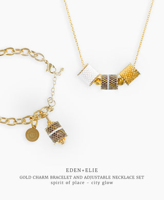 Gold Charm Bracelet + Adjustable Length Necklace Set - Spirit of Place City Glow
