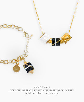 Gold Charm Bracelet + Adjustable Length Necklace Set - Spirit of Place City Night