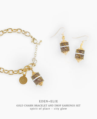 Gold Charm Bracelet + Drop Earrings Set - Spirit of Place City Glow