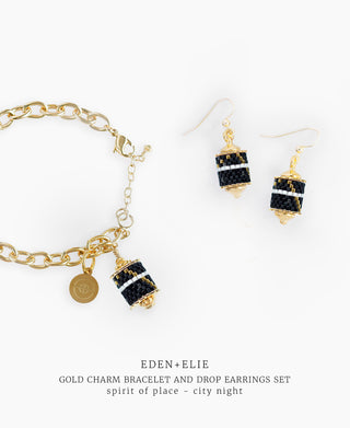 Gold Charm Bracelet + Drop Earrings Set - Spirit of Place City Night