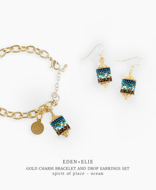 Gold Charm Bracelet + Drop Earrings Set - Spirit of Place Ocean