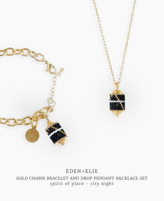 Gold Charm Bracelet + Drop Pendant Necklace Set - Spirit of Place City Night