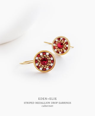 EDEN + ELIE Striped Medallion drop earrings - Cabernet