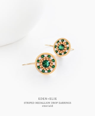 EDEN + ELIE Striped Medallion drop earrings - Emerald