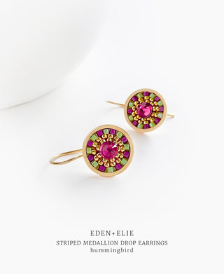 EDEN + ELIE Striped Medallion drop earrings - Hummingbird