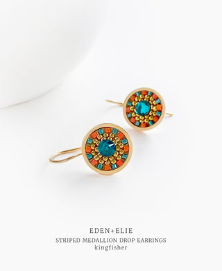 EDEN + ELIE Striped Medallion drop earrings - Kingfisher