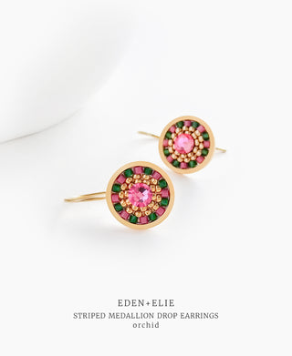 EDEN + ELIE Striped Medallion drop earrings - Orchid