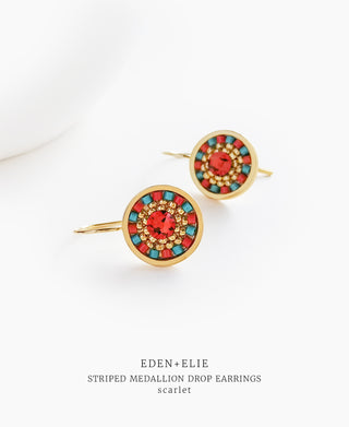 EDEN + ELIE Striped Medallion drop earrings - Scarlet