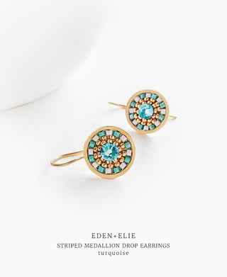 EDEN + ELIE Striped Medallion drop earrings - Turquoise
