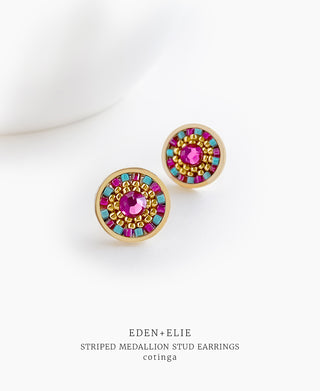 EDEN + ELIE Striped Medallion stud earrings - Cotinga