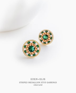 EDEN + ELIE Striped Medallion stud earrings - Emerald
