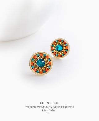 EDEN + ELIE Striped Medallion stud earrings - Kingfisher