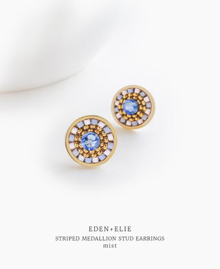 EDEN + ELIE Striped Medallion stud earrings - Mist