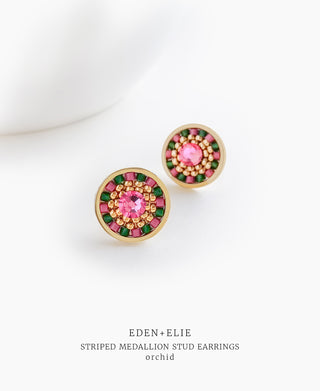 EDEN + ELIE Striped Medallion stud earrings - Orchid