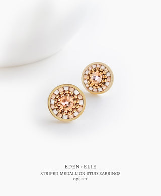 EDEN + ELIE Striped Medallion stud earrings - Oyster