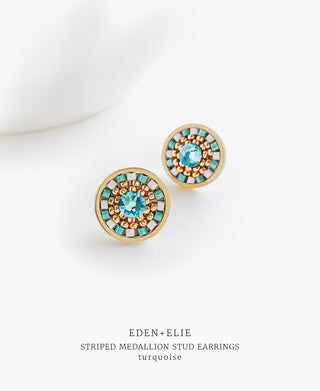EDEN + ELIE Striped Medallion stud earrings - Turquoise