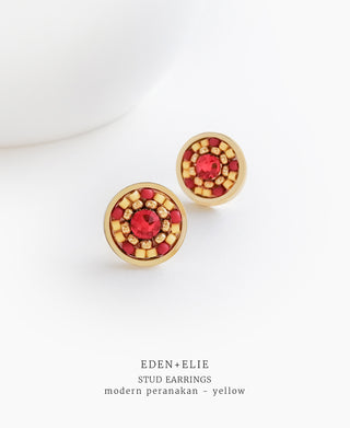 EDEN + ELIE Modern Peranakan flower stud earrings - yellow