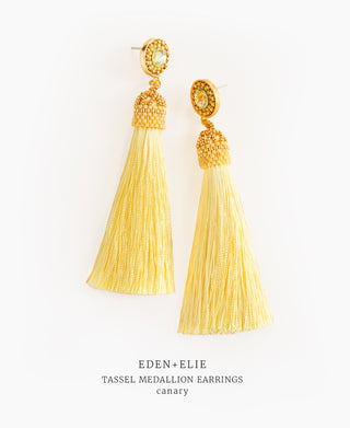 EDEN + ELIE silk tassel statement earrings - canary yellow