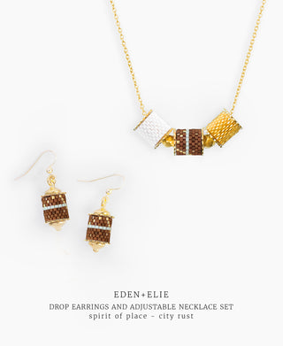 Drop Earrings + Adjustable Length Necklace Set - Spirit of Place City Rust