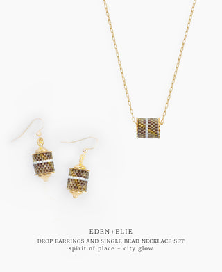 Drop Earrings + Single Bead Necklace Set - Spirit of Place City Glow
