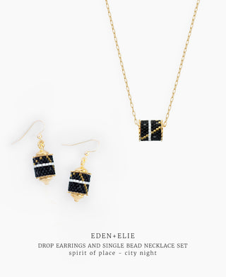 Drop Earrings + Single Bead Necklace Set - Spirit of Place City Night