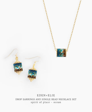 Drop Earrings + Single Bead Necklace Set - Spirit of Place Ocean