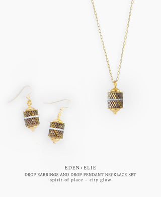 Drop Earrings + Drop Pendant Necklace Set - Spirit of Place City Glow