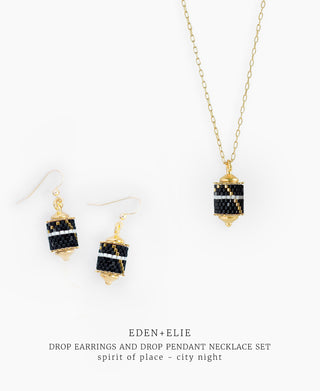 Drop Earrings + Drop Pendant Necklace Set - Spirit of Place City Night