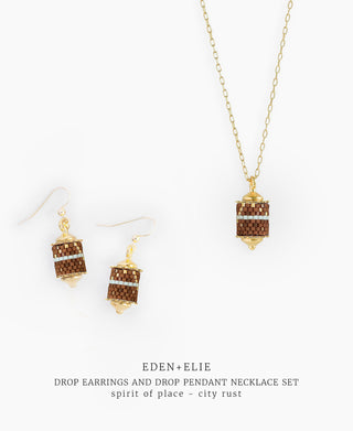 Drop Earrings + Drop Pendant Necklace Set - Spirit of Place City Rust