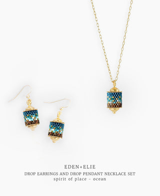 Drop Earrings + Drop Pendant Necklace Set - Spirit of Place Ocean