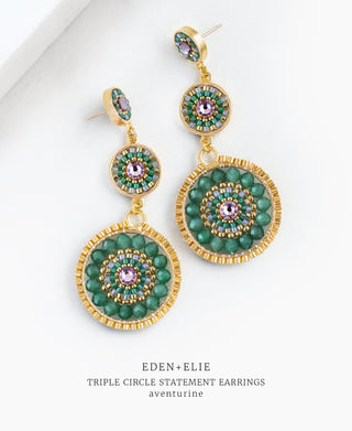 EDEN + ELIE Luxe triple circle statement drop earrings - Aventurine