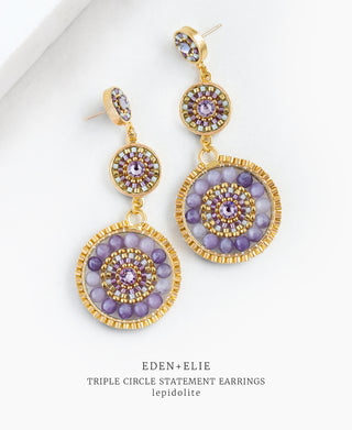 EDEN + ELIE Luxe triple circle statement drop earrings - lepidolite