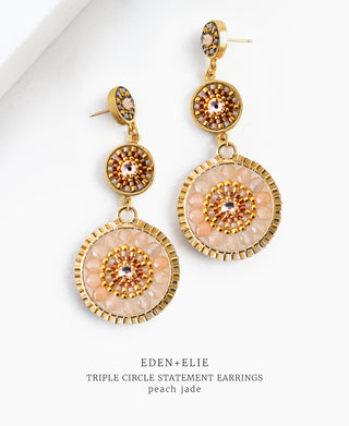 EDEN + ELIE Luxe triple circle statement drop earrings - Peach Jade
