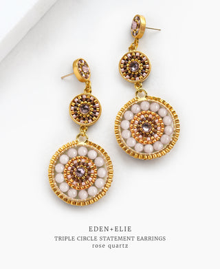 EDEN + ELIE Luxe triple circle statement drop earrings - rose quartz