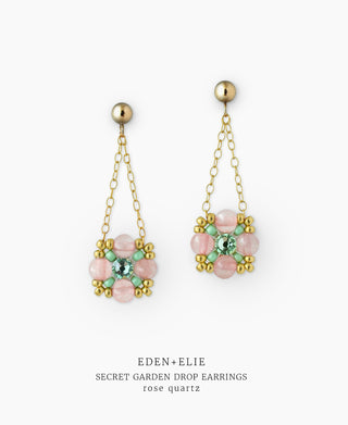 Secret Garden Drop Earrings - Rose Quartz