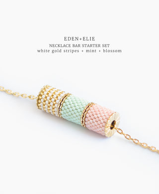 EDEN + ELIE Necklace Bar 3 bead starter set - blossom + mint + white gold striped