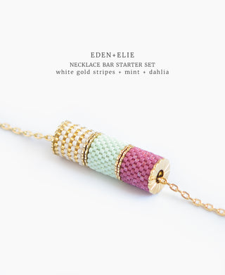 EDEN + ELIE Necklace Bar 3 bead starter set - dahlia + mint + white gold striped