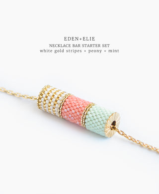 EDEN + ELIE Necklace Bar 3 bead starter set - mint + peony + white gold striped